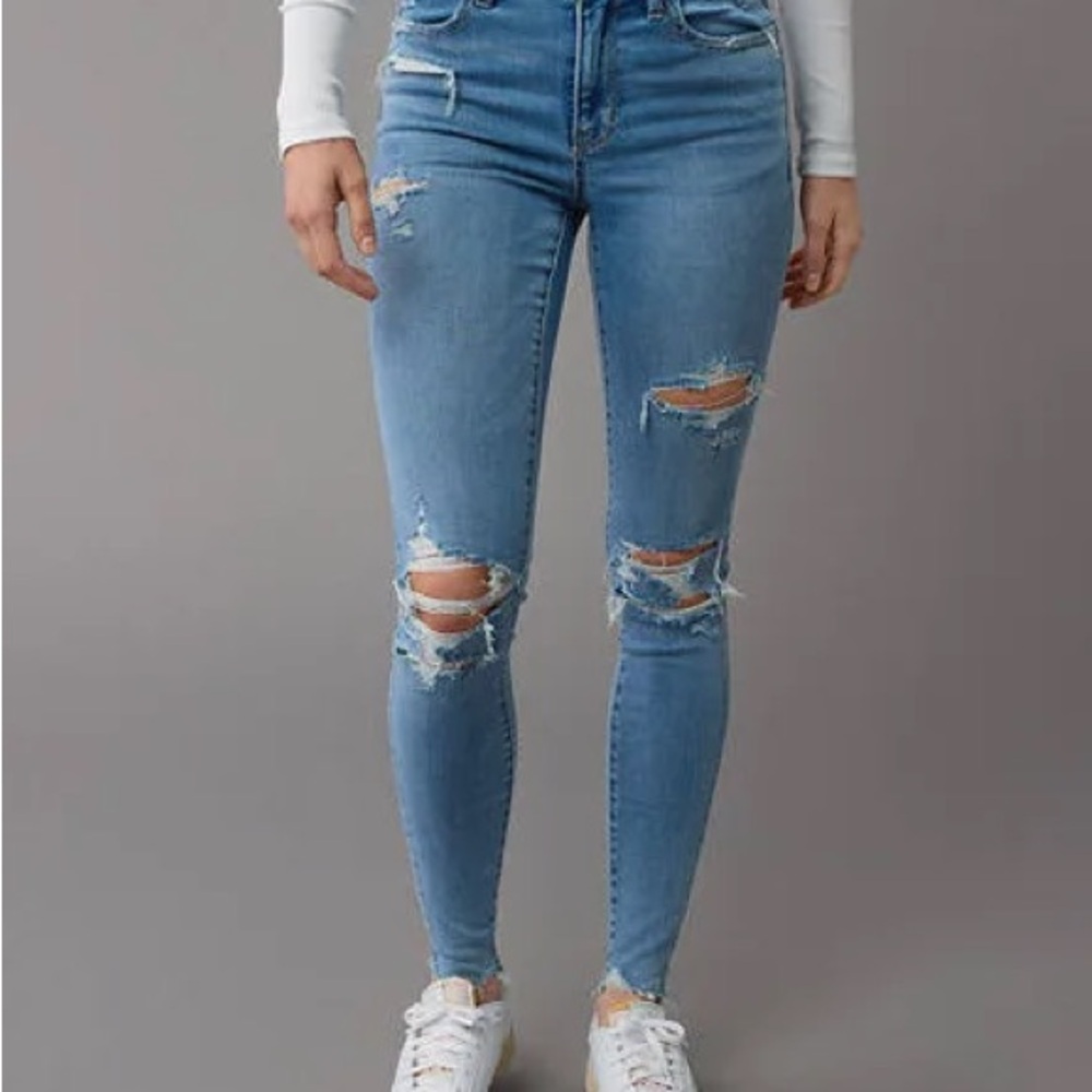 American Eagle Blue Skinny Distressed Jeans
